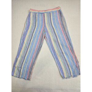 Sigrid Olsen So Blue Pink Pastel Striped 100% Linen Pants Size 8